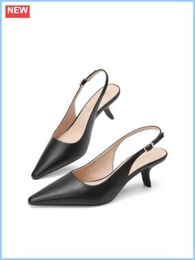 Women's Slingback Kitten Heels Pointed Toe Pumps Low 2.36 Inch Heel Dress Shoes